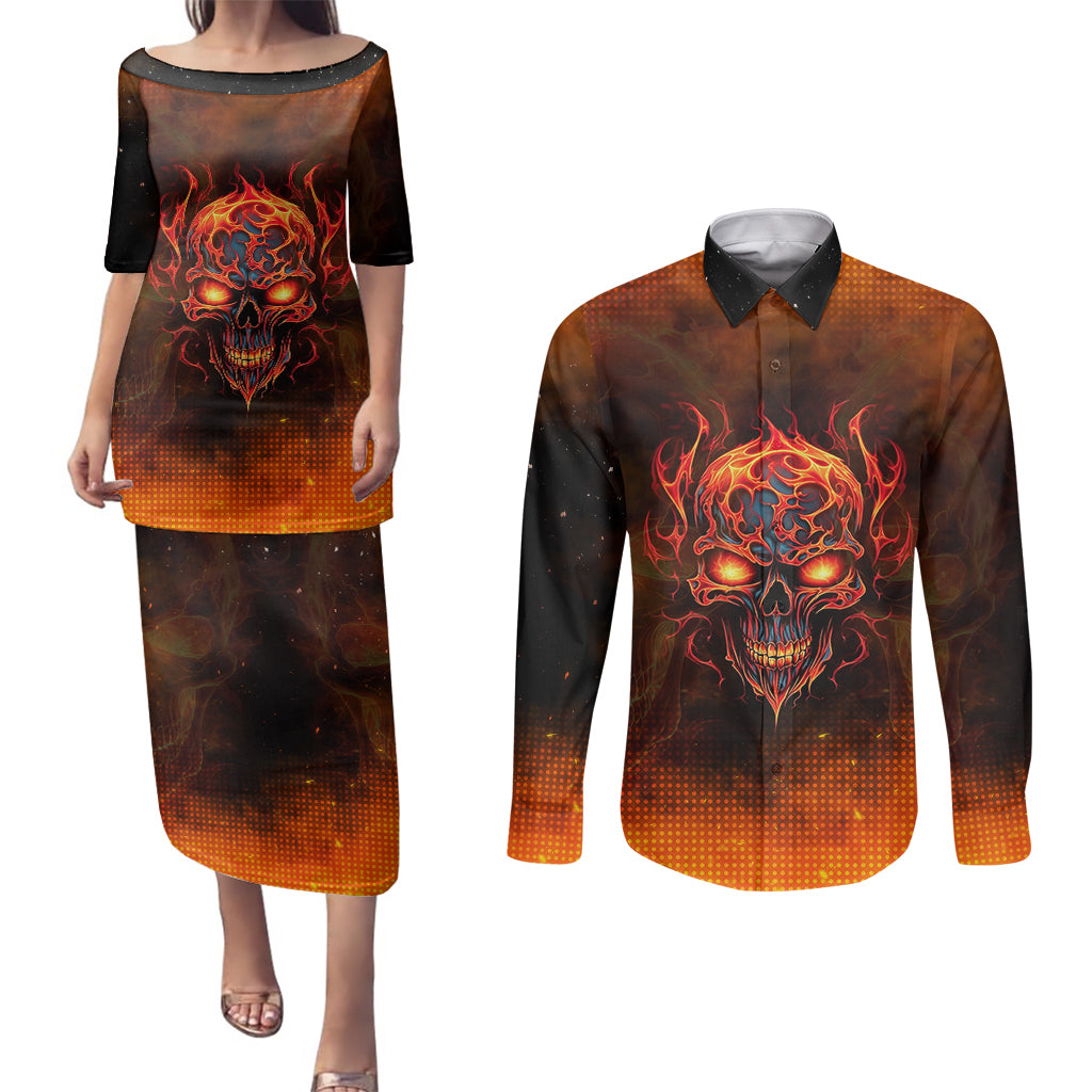 fire-skull-couples-matching-puletasi-dress-and-long-sleeve-button-shirts-of-course-im-going-to-hell-im-just-here-to-pick-you-up