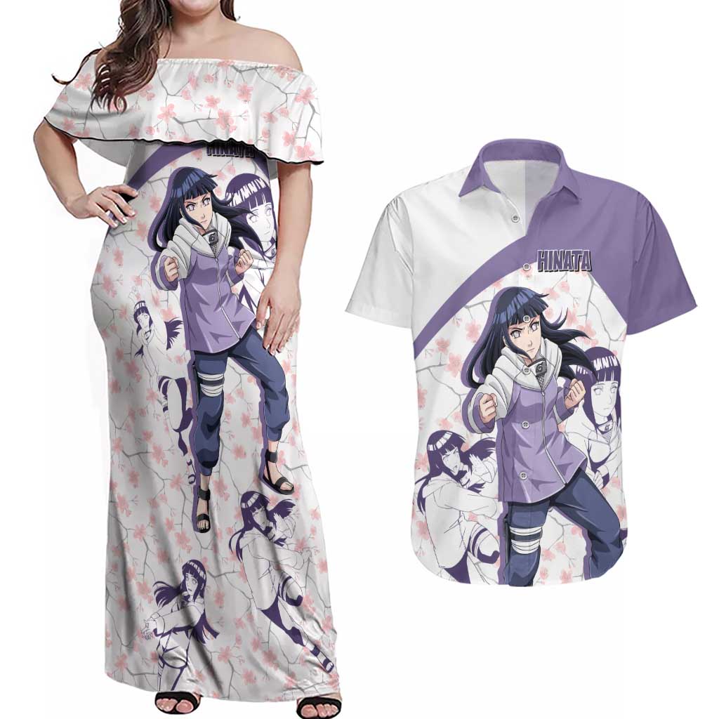 Hinata Hyuga - Naruto Couples Matching Off Shoulder Maxi Dress and Hawaiian Shirt Anime Style