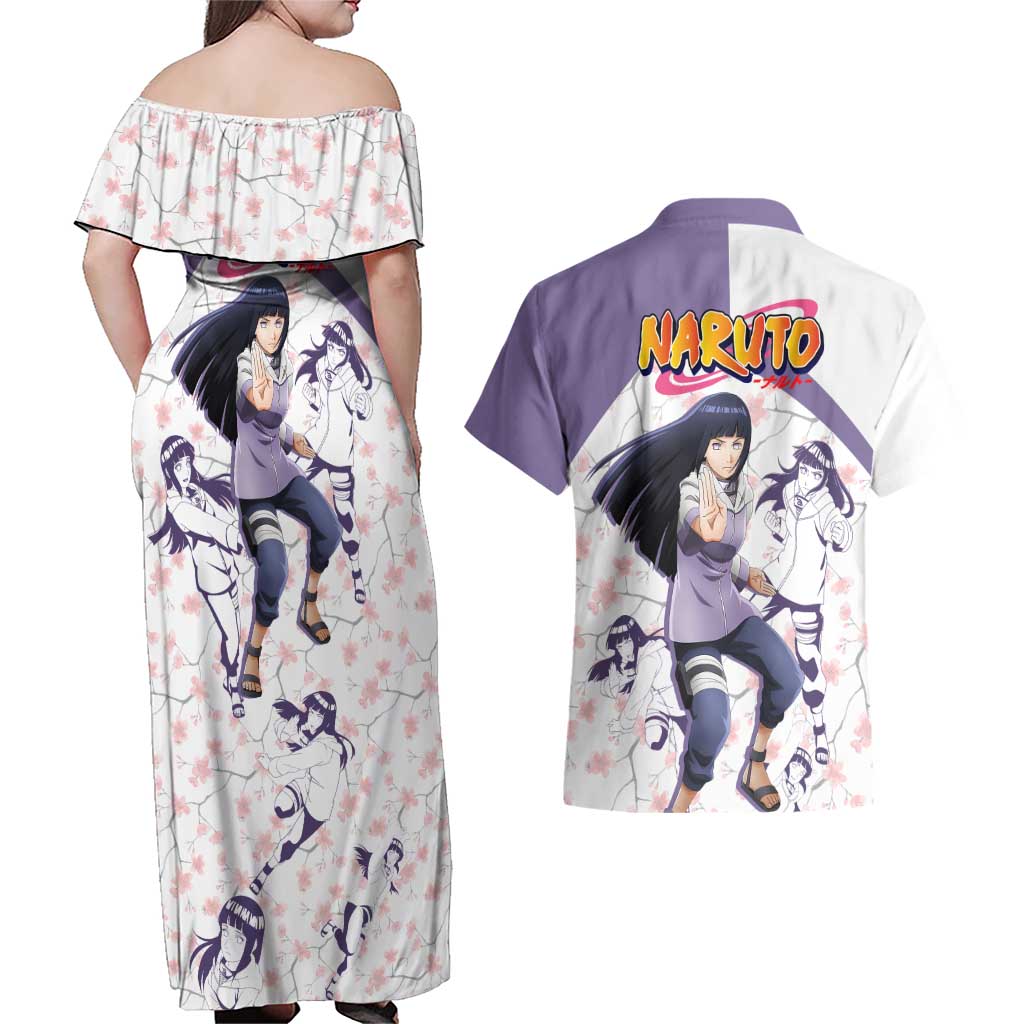 Hinata Hyuga - Naruto Couples Matching Off Shoulder Maxi Dress and Hawaiian Shirt Anime Style
