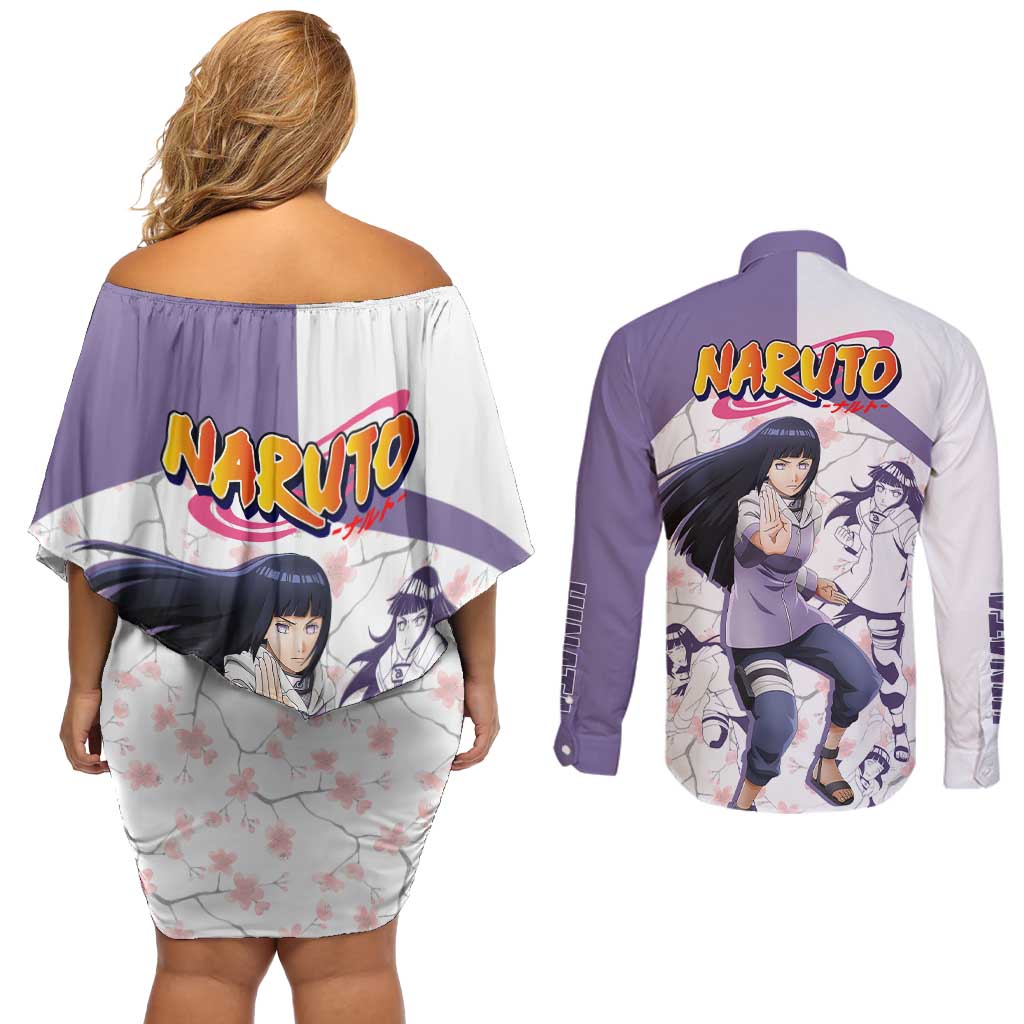 Hinata Hyuga - Naruto Couples Matching Off Shoulder Short Dress and Long Sleeve Button Shirt Anime Style