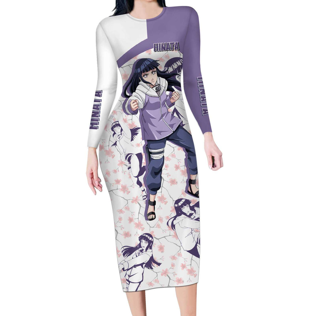 Hinata Hyuga - Naruto Long Sleeve Bodycon Dress Anime Style