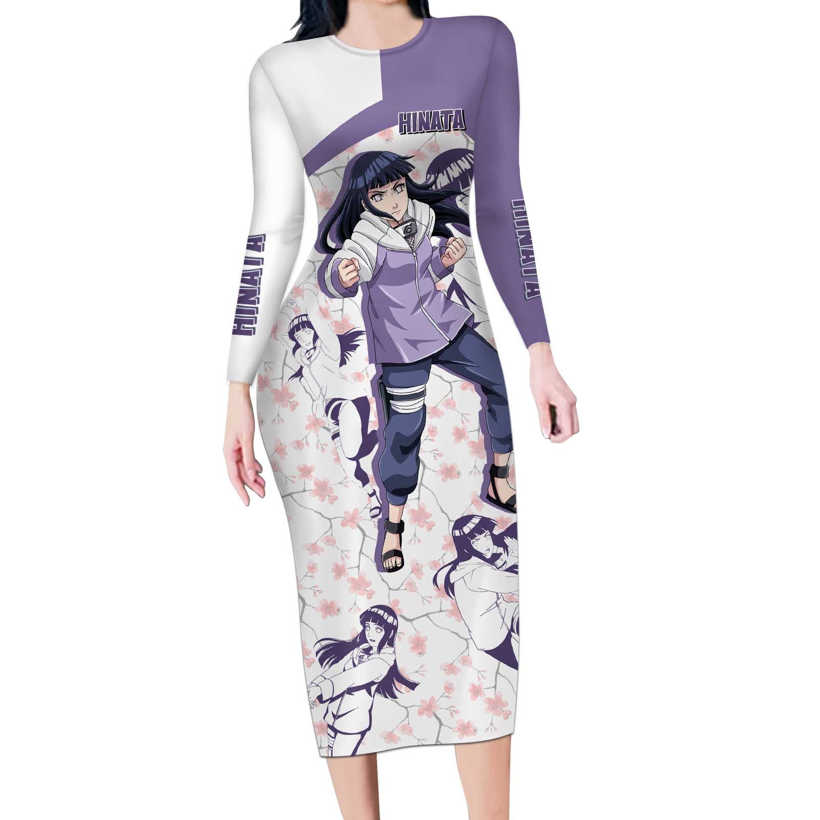 Hinata Hyuga - Naruto Long Sleeve Bodycon Dress Anime Style