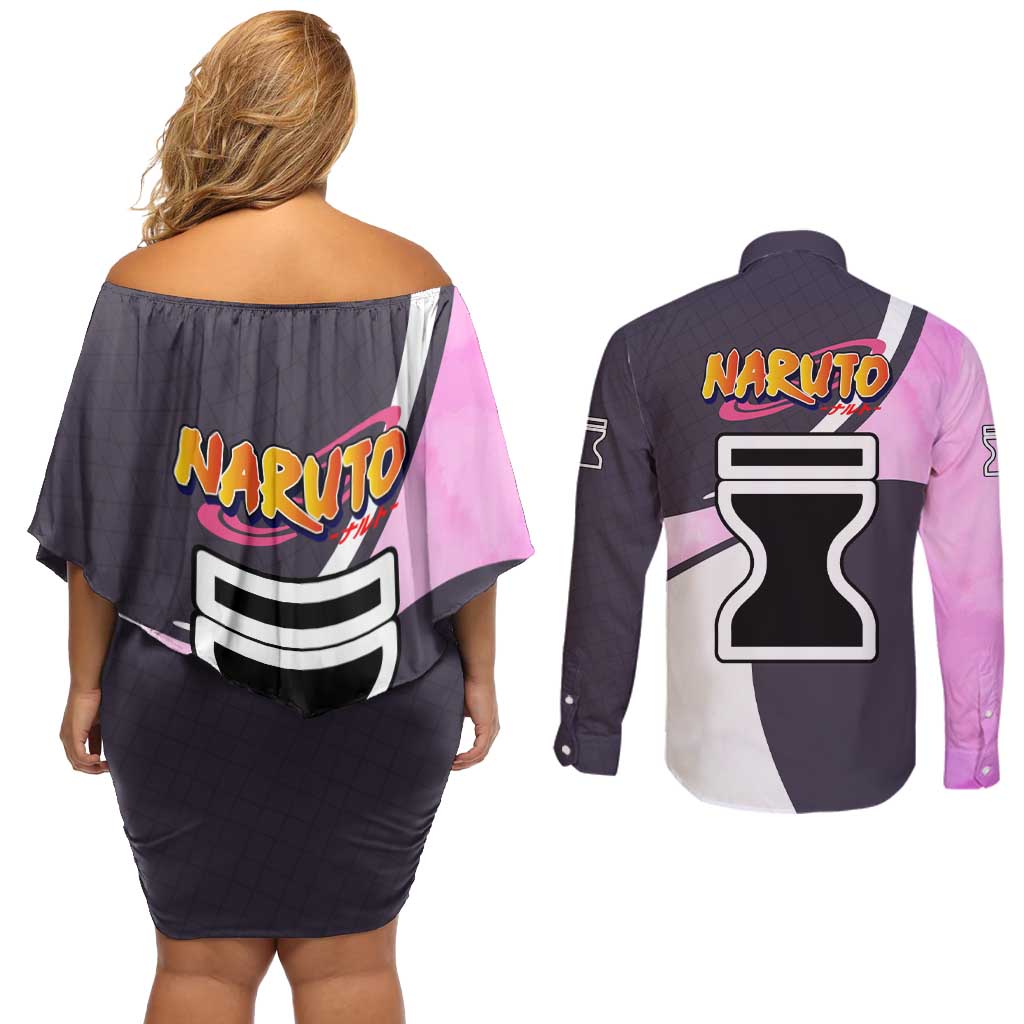 Temari - Naruto Couples Matching Off Shoulder Short Dress and Long Sleeve Button Shirt Anime Style