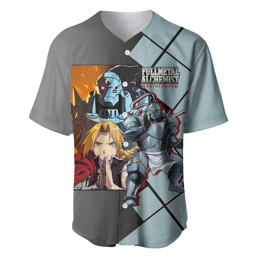 Alphonse Elric Fullmetal Alchemist Baseball Jersey with Armored Form and Protective Battle Pose Design - The Mazicc