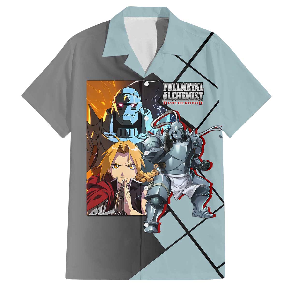 Alphonse Elric Fullmetal Alchemist Family Matching Off The Shoulder Long Sleeve Dress and Hawaiian Shirt with Armored Form and Protective Battle Pose Design - The Mazicc