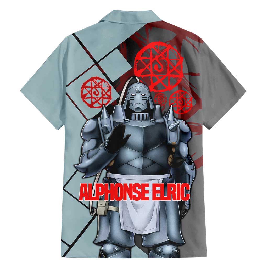 Alphonse Elric Fullmetal Alchemist Family Matching Off Shoulder Maxi Dress and Hawaiian Shirt with Armored Form and Protective Battle Pose Design - The Mazicc