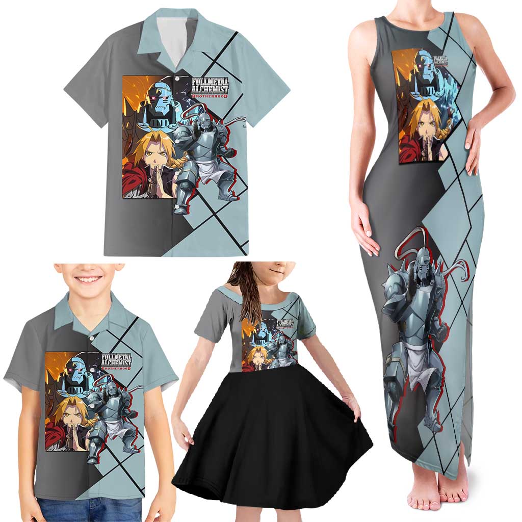 Alphonse Elric Fullmetal Alchemist Family Matching Tank Maxi Dress and Hawaiian Shirt with Armored Form and Protective Battle Pose Design - The Mazicc