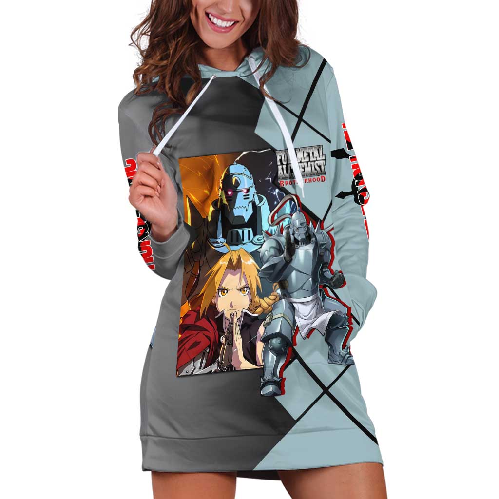 Alphonse Elric Fullmetal Alchemist Hoodie Dress with Armored Form and Protective Battle Pose Design - The Mazicc