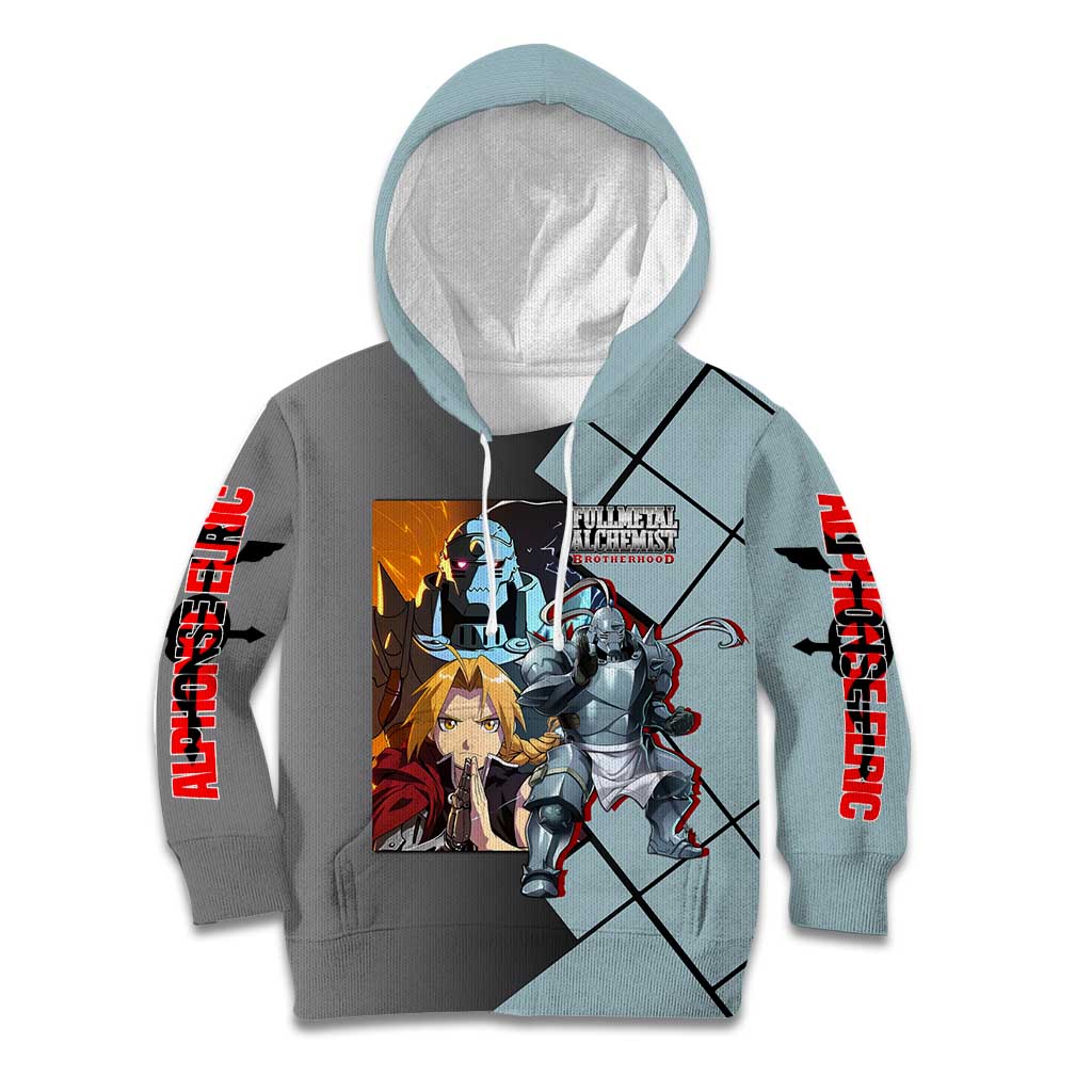 Alphonse Elric Fullmetal Alchemist Kid Hoodie with Armored Form and Protective Battle Pose Design - The Mazicc
