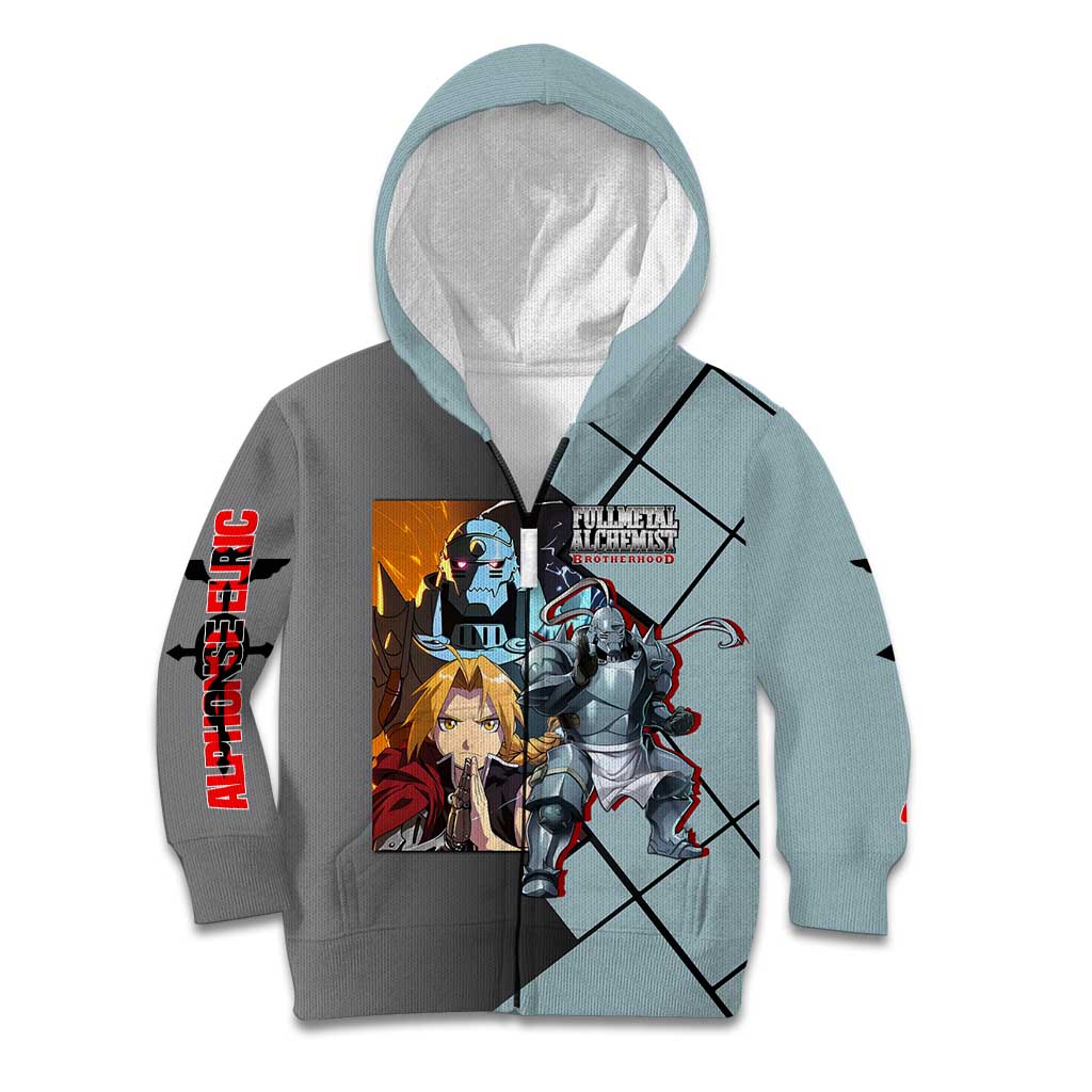 Alphonse Elric Fullmetal Alchemist Kid Hoodie with Armored Form and Protective Battle Pose Design - The Mazicc