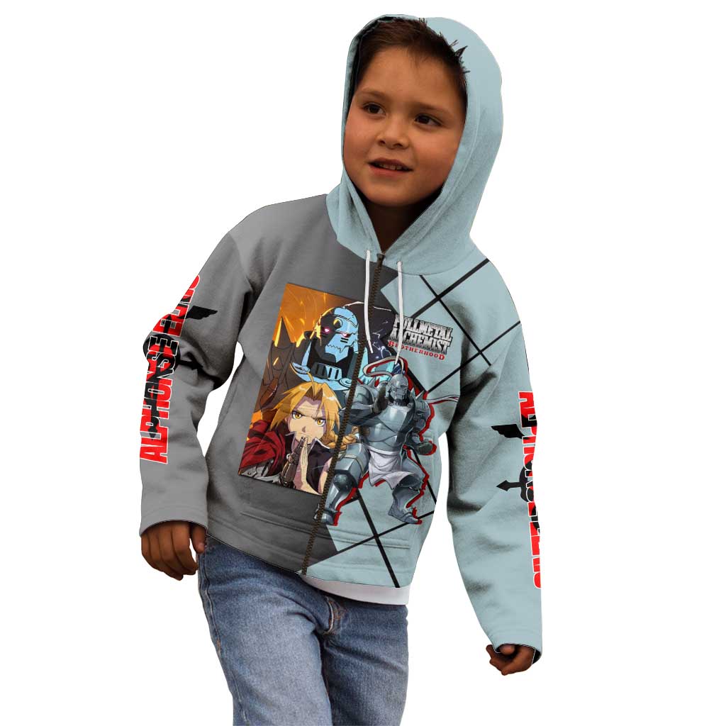 Alphonse Elric Fullmetal Alchemist Kid Hoodie with Armored Form and Protective Battle Pose Design - The Mazicc