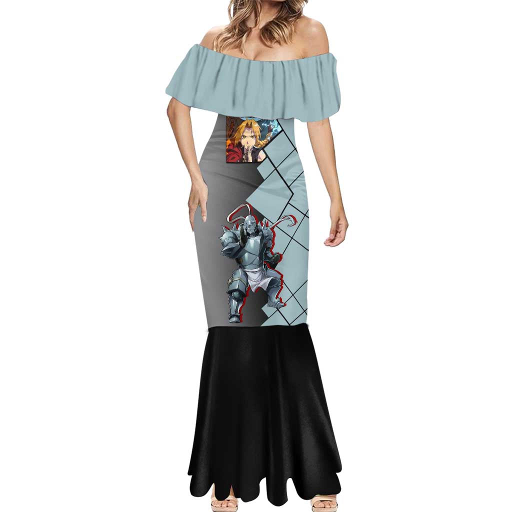 Alphonse Elric Fullmetal Alchemist Mermaid Dress with Armored Form and Protective Battle Pose Design - The Mazicc