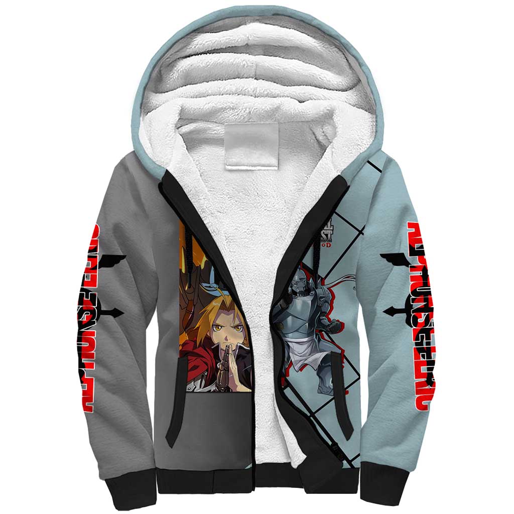 Alphonse Elric Fullmetal Alchemist Sherpa Hoodie with Armored Form and Protective Battle Pose Design - The Mazicc