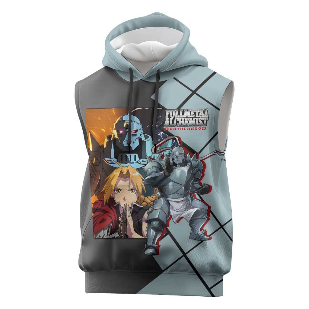 Alphonse Elric Fullmetal Alchemist Sleeveless Hoodie with Armored Form and Protective Battle Pose Design - The Mazicc