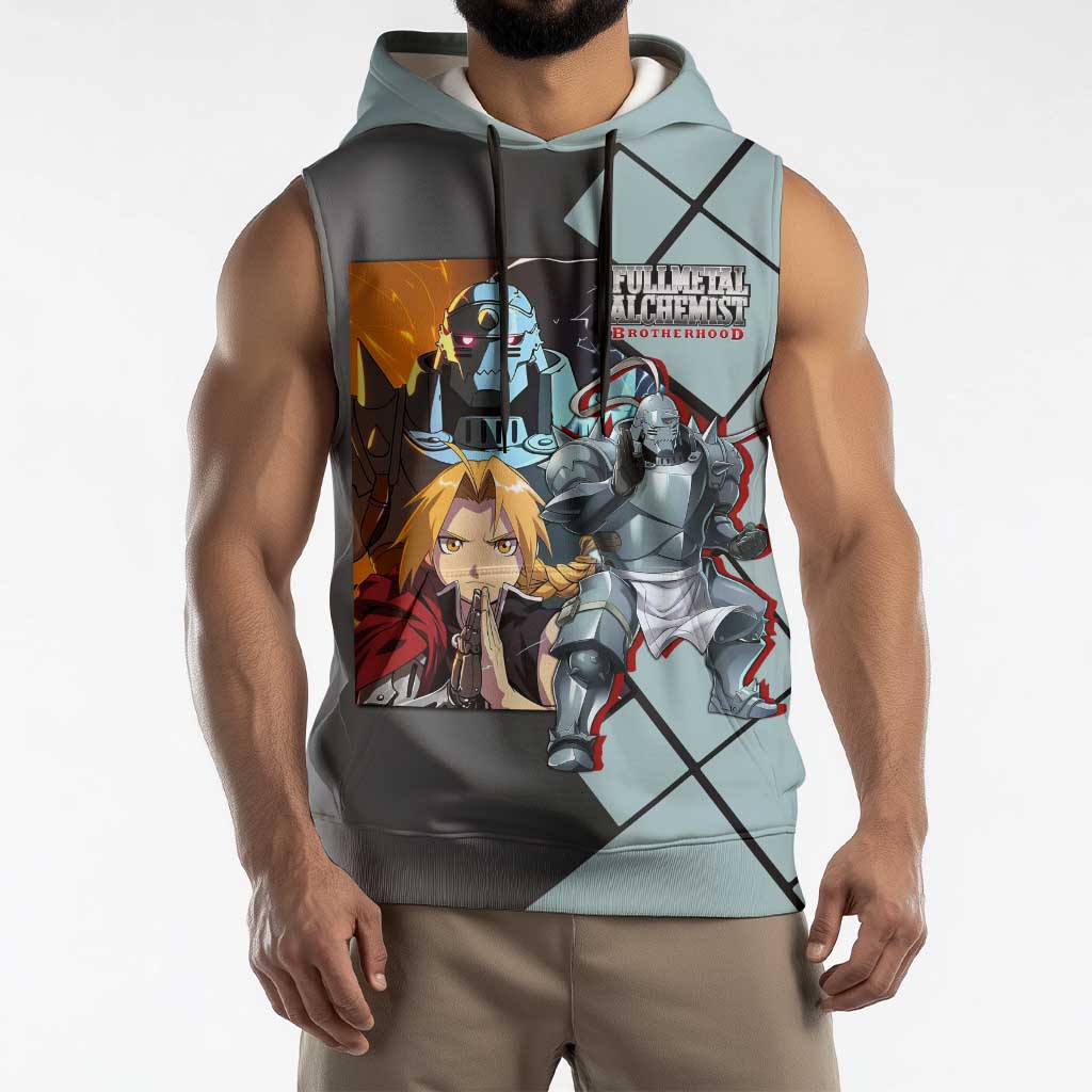Alphonse Elric Fullmetal Alchemist Sleeveless Hoodie with Armored Form and Protective Battle Pose Design - The Mazicc