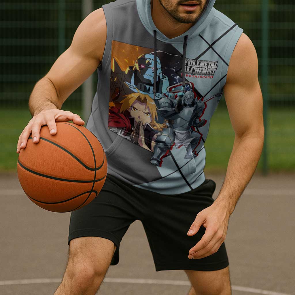 Alphonse Elric Fullmetal Alchemist Sleeveless Hoodie with Armored Form and Protective Battle Pose Design - The Mazicc