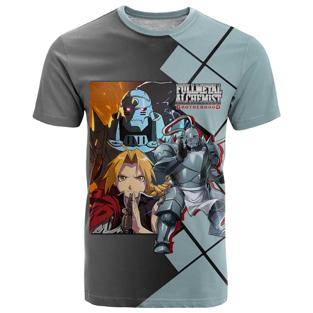 Alphonse Elric Fullmetal Alchemist T Shirt with Armored Form and Protective Battle Pose Design - The Mazicc