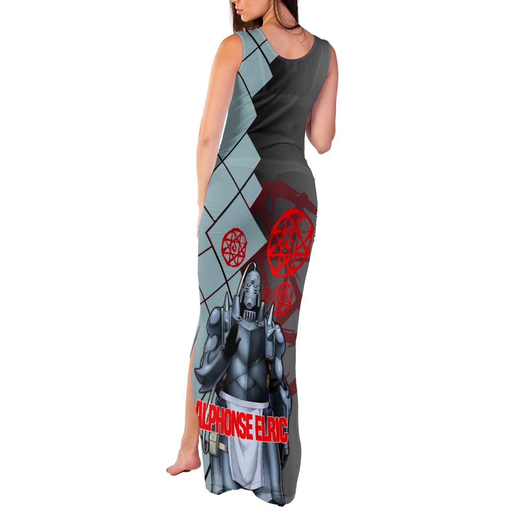 Alphonse Elric Fullmetal Alchemist Tank Maxi Dress with Armored Form and Protective Battle Pose Design - The Mazicc