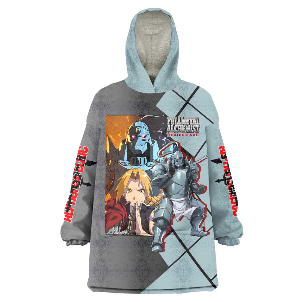 Alphonse Elric Fullmetal Alchemist Wearable Blanket Hoodie with Armored Form and Protective Battle Pose Design - The Mazicc