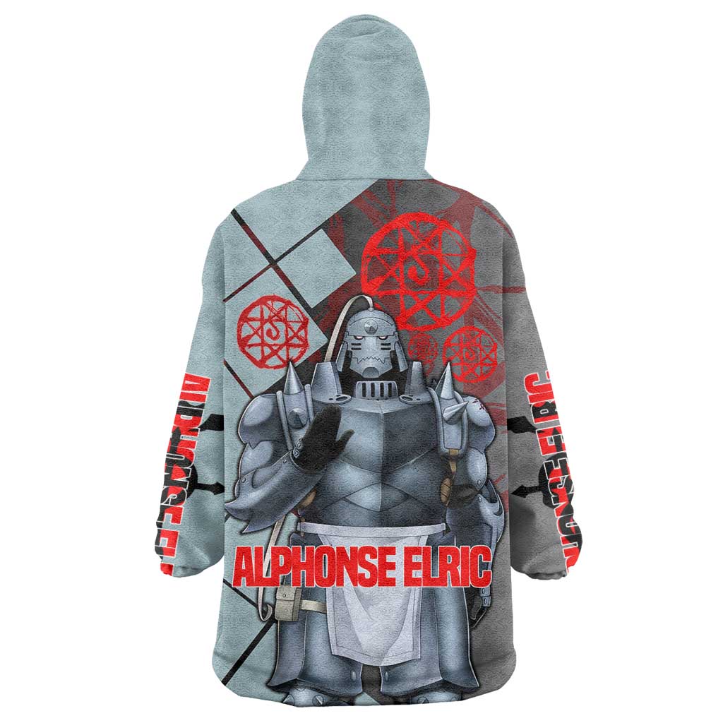 Alphonse Elric Fullmetal Alchemist Wearable Blanket Hoodie with Armored Form and Protective Battle Pose Design - The Mazicc