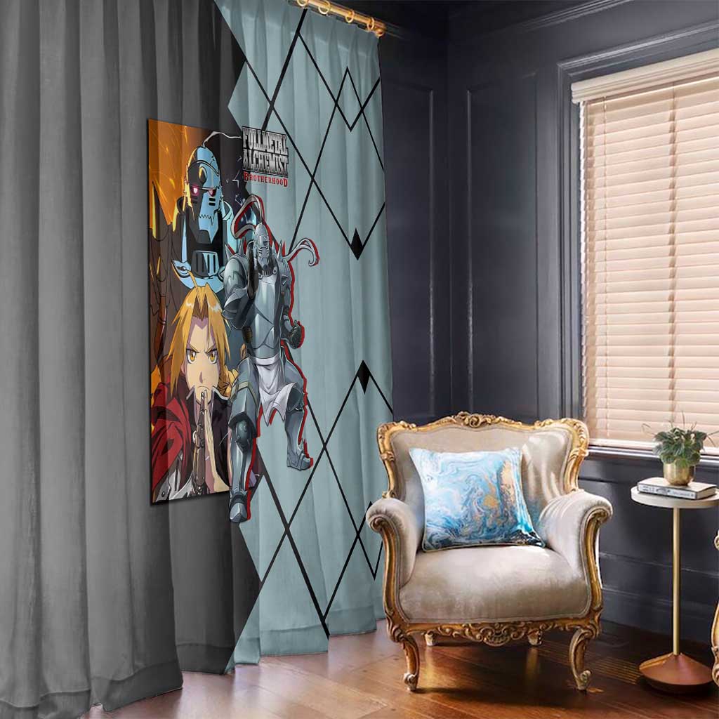 Alphonse Elric Fullmetal Alchemist Window Curtain with Armored Form and Protective Battle Pose Design - The Mazicc