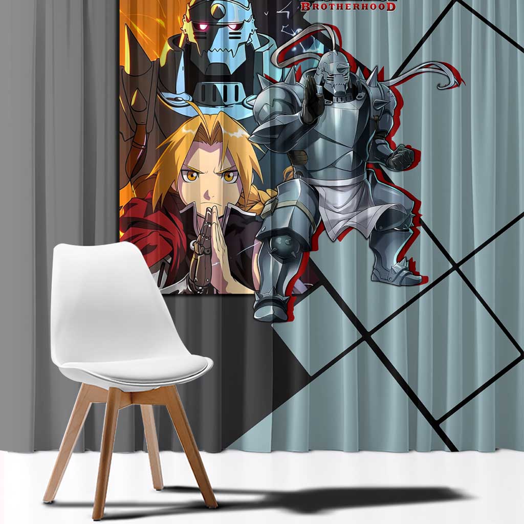Alphonse Elric Fullmetal Alchemist Window Curtain with Armored Form and Protective Battle Pose Design - The Mazicc