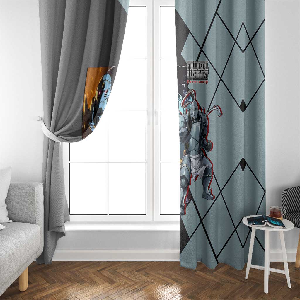 Alphonse Elric Fullmetal Alchemist Window Curtain with Armored Form and Protective Battle Pose Design - The Mazicc