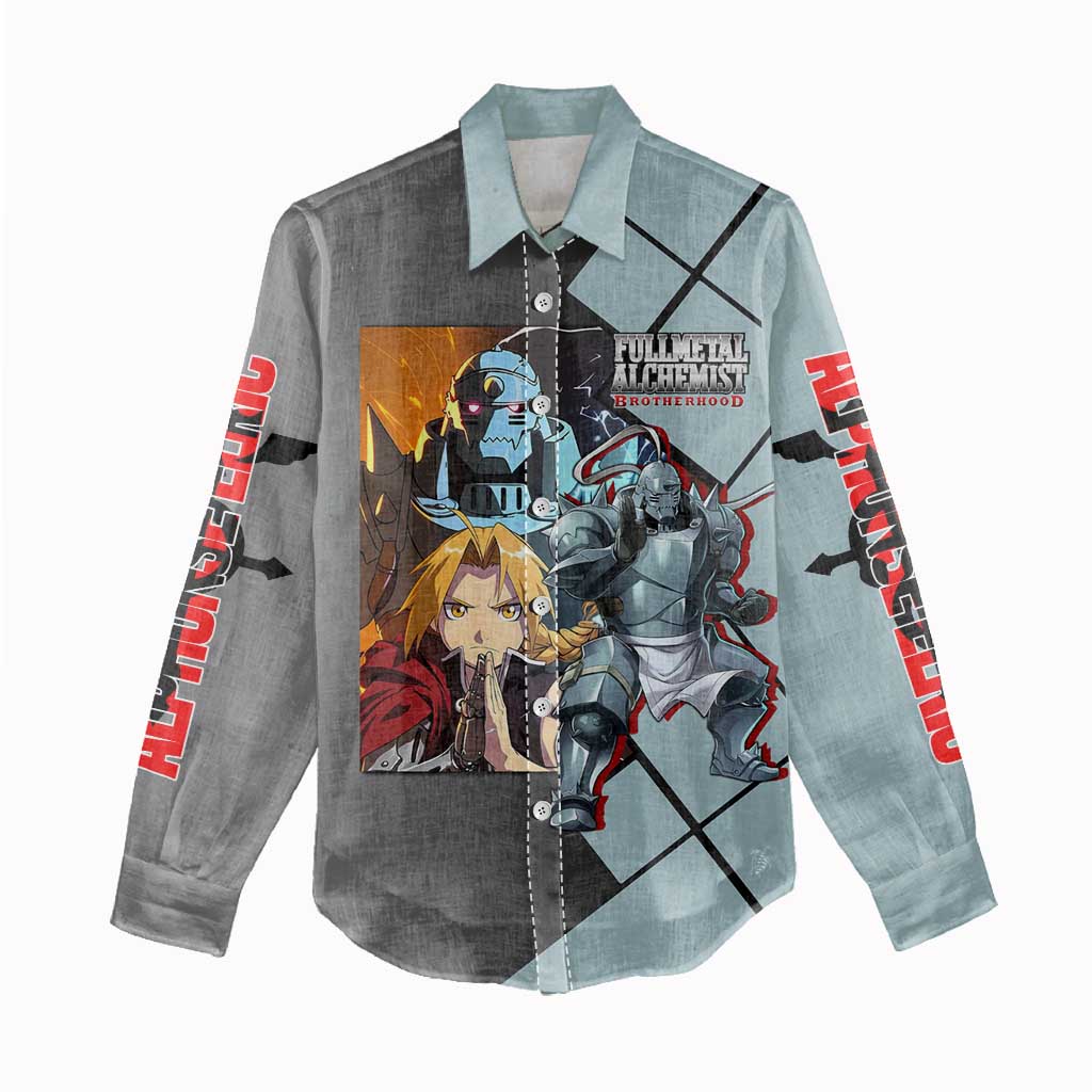 Alphonse Elric Fullmetal Alchemist Women Casual Shirt with Armored Form and Protective Battle Pose Design - The Mazicc