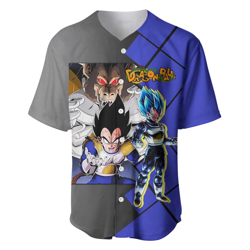 Vegeta Dragon Ball Baseball Jersey with Saiyan Battle Aura and Fierce Fighting Pose Design - The Mazicc