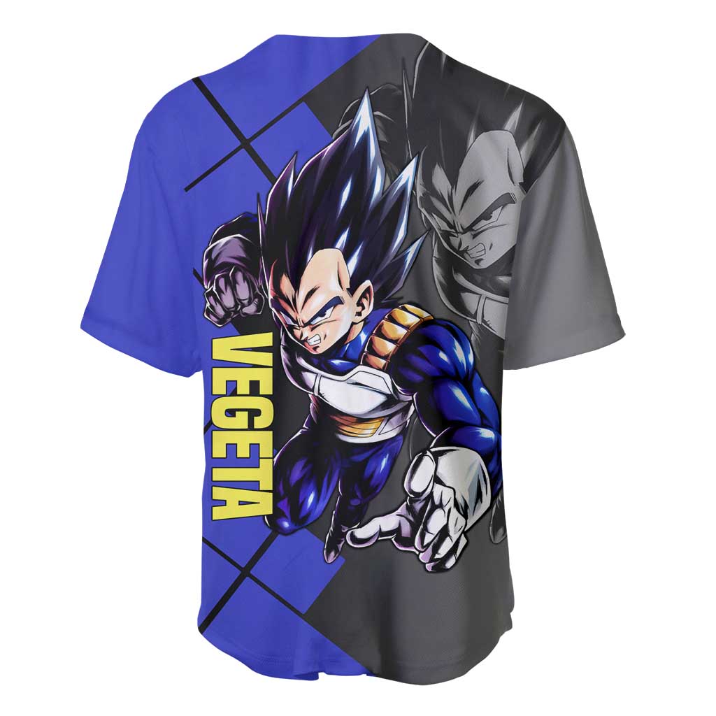 Vegeta Dragon Ball Baseball Jersey with Saiyan Battle Aura and Fierce Fighting Pose Design - The Mazicc