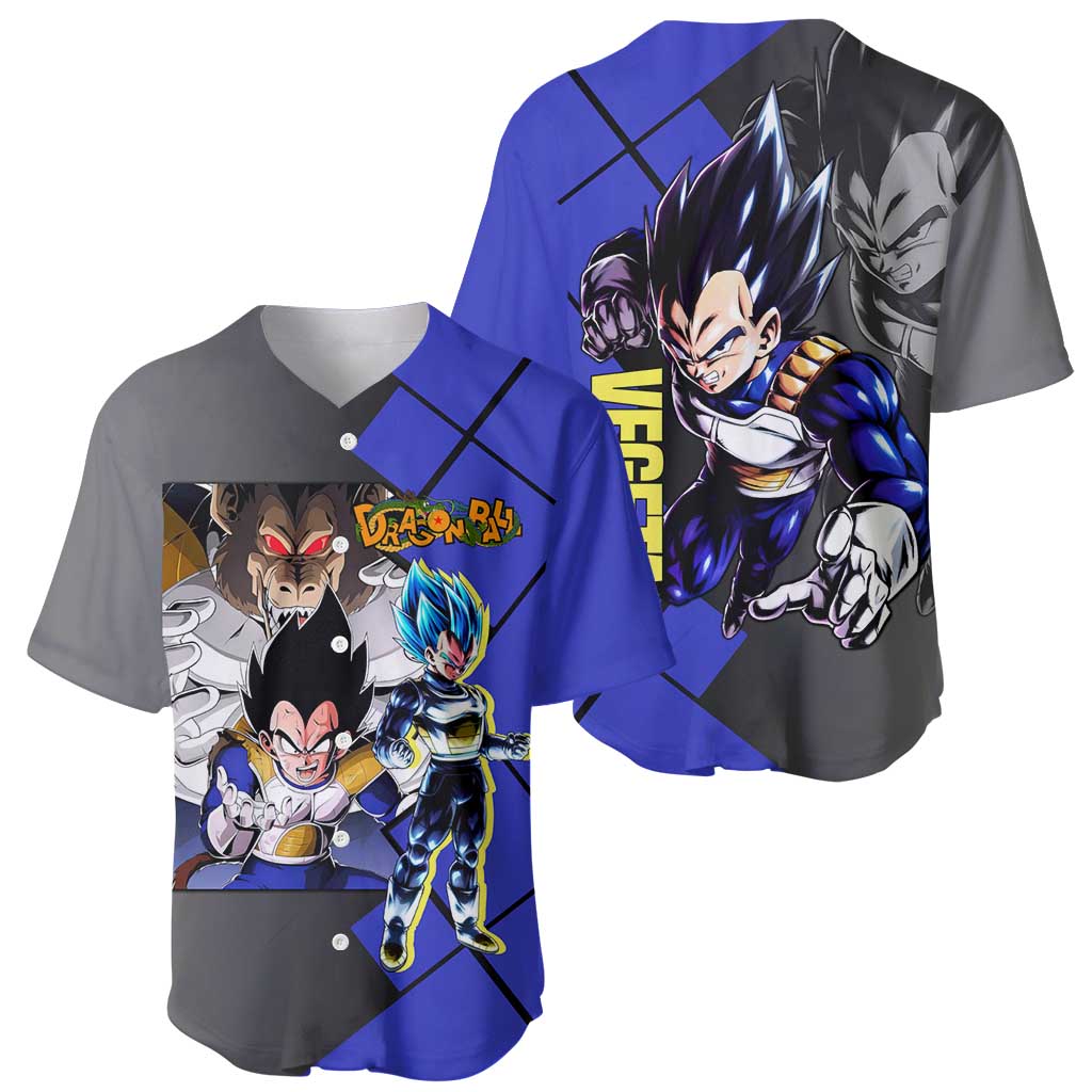 Vegeta Dragon Ball Baseball Jersey with Saiyan Battle Aura and Fierce Fighting Pose Design - The Mazicc