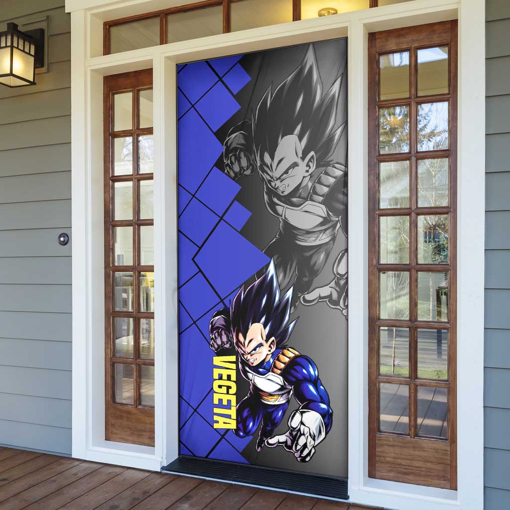 Vegeta Dragon Ball Door Cover with Saiyan Battle Aura and Fierce Fighting Pose Design - The Mazicc