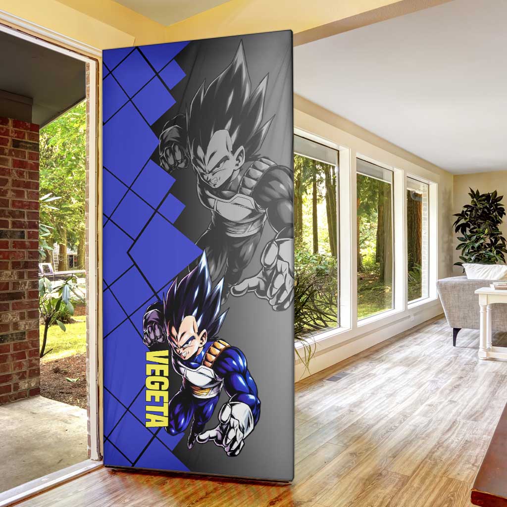 Vegeta Dragon Ball Door Cover with Saiyan Battle Aura and Fierce Fighting Pose Design - The Mazicc