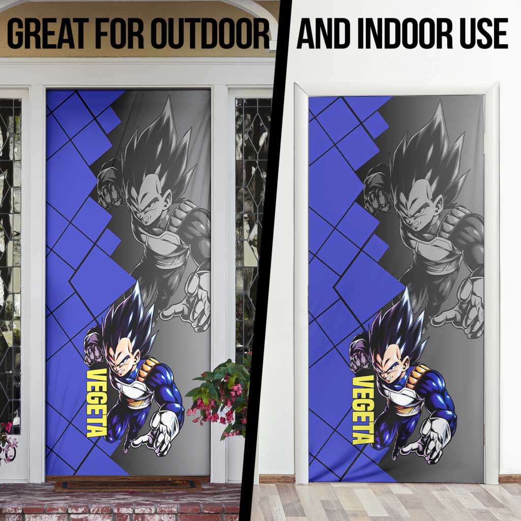 Vegeta Dragon Ball Door Cover with Saiyan Battle Aura and Fierce Fighting Pose Design - The Mazicc