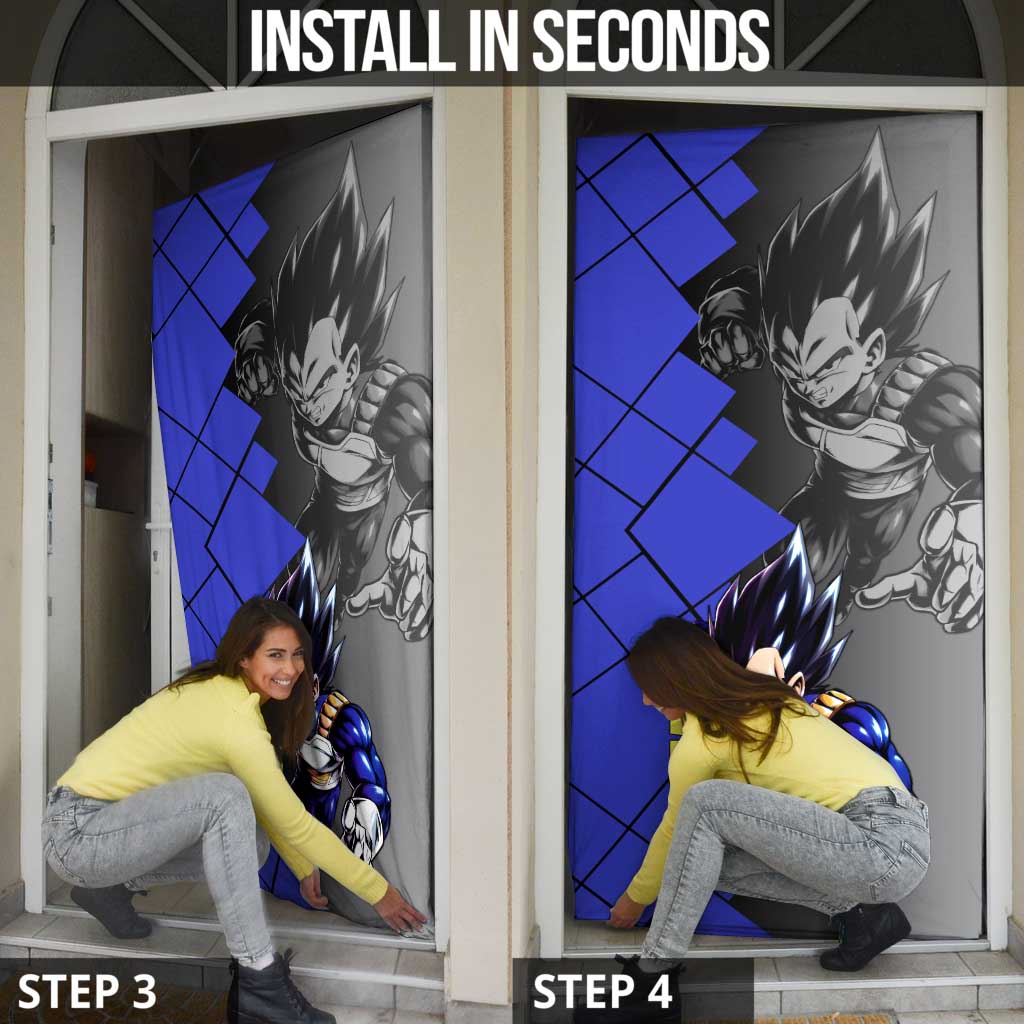 Vegeta Dragon Ball Door Cover with Saiyan Battle Aura and Fierce Fighting Pose Design - The Mazicc