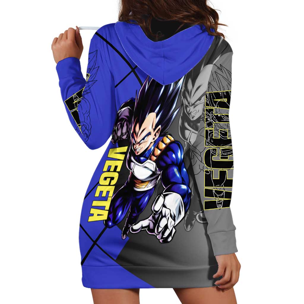 Vegeta Dragon Ball Hoodie Dress with Saiyan Battle Aura and Fierce Fighting Pose Design - The Mazicc