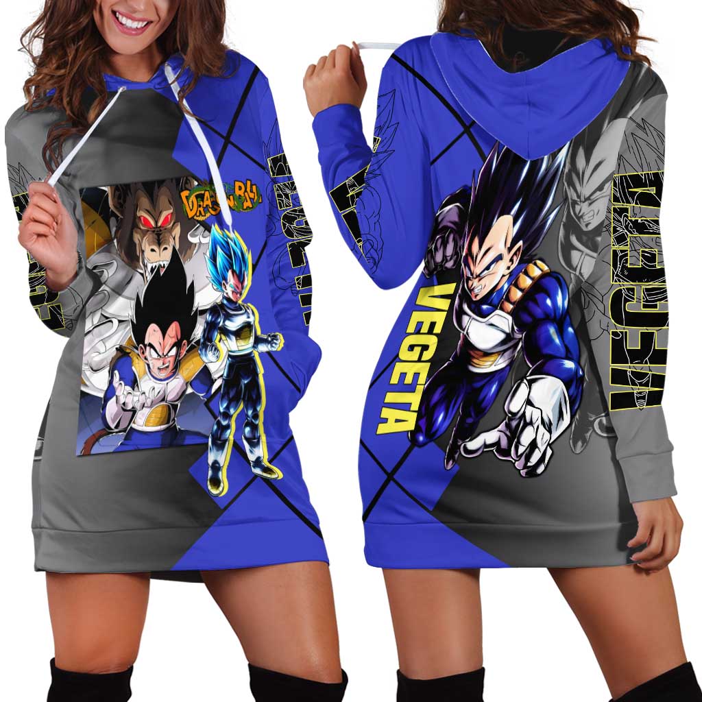 Vegeta Dragon Ball Hoodie Dress with Saiyan Battle Aura and Fierce Fighting Pose Design - The Mazicc