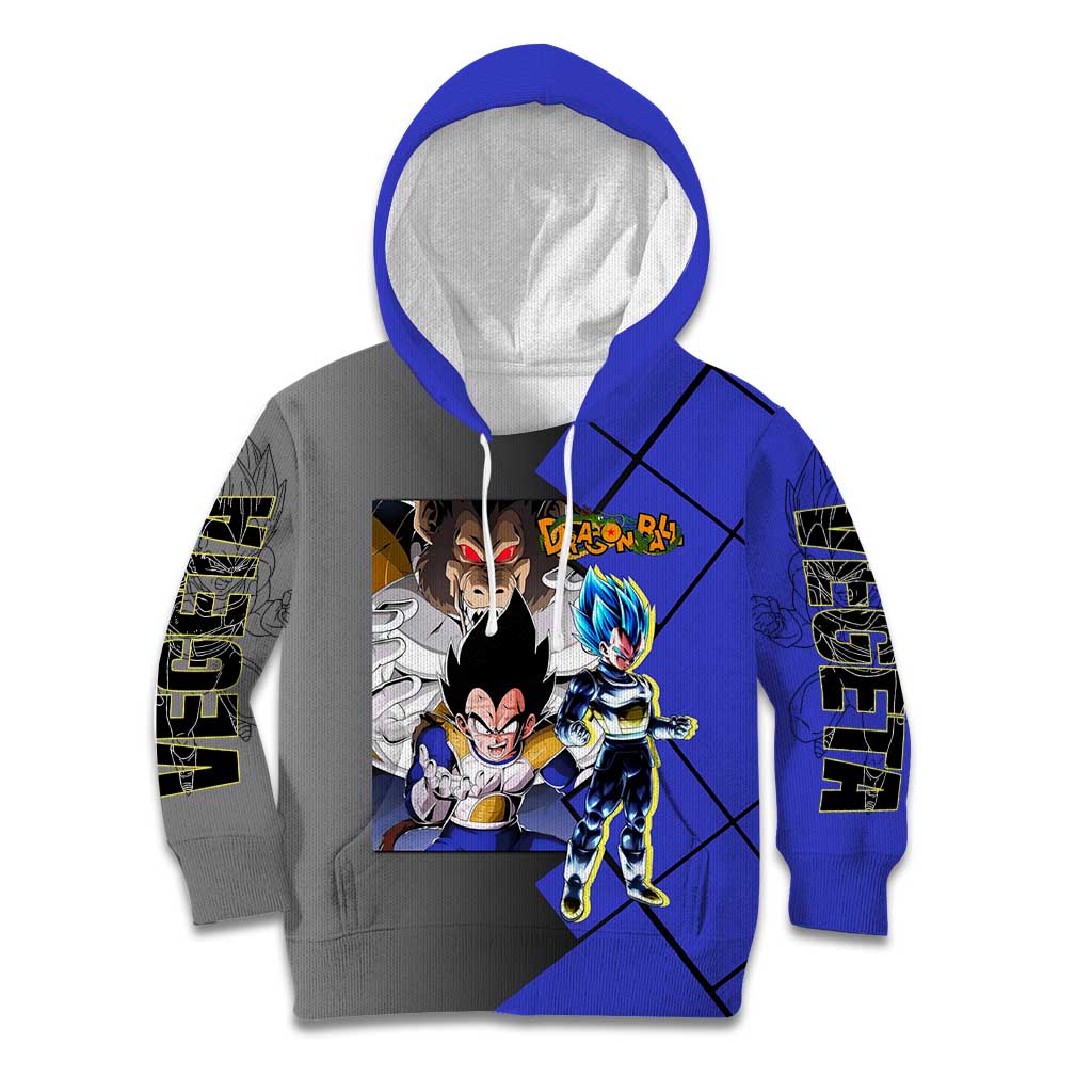 Vegeta Dragon Ball Kid Hoodie with Saiyan Battle Aura and Fierce Fighting Pose Design - The Mazicc