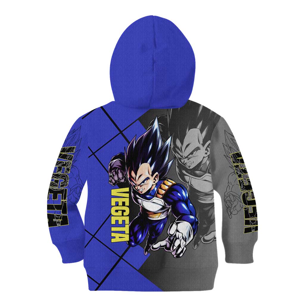 Vegeta Dragon Ball Kid Hoodie with Saiyan Battle Aura and Fierce Fighting Pose Design - The Mazicc
