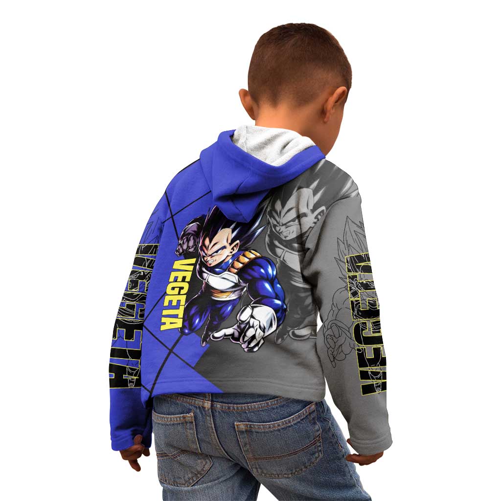 Vegeta Dragon Ball Kid Hoodie with Saiyan Battle Aura and Fierce Fighting Pose Design - The Mazicc