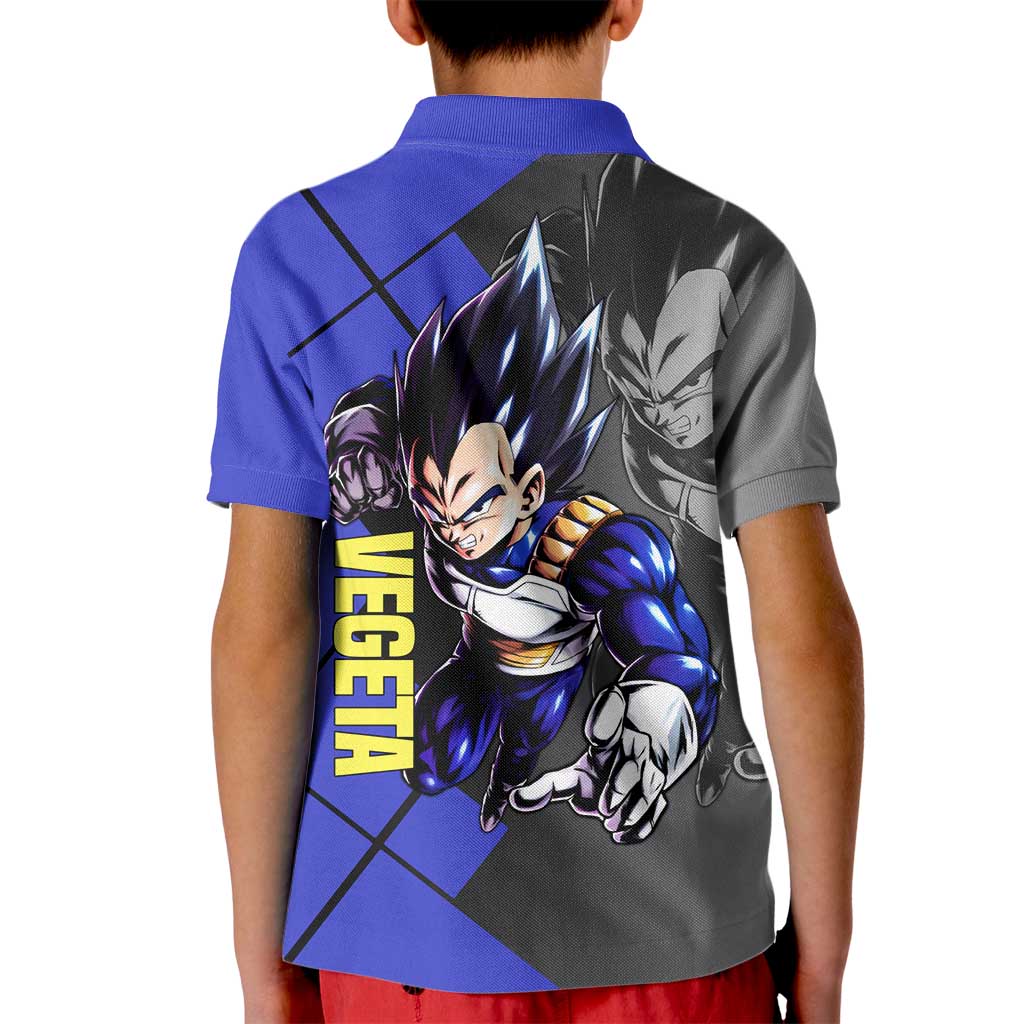 Vegeta Dragon Ball Kid Polo Shirt with Saiyan Battle Aura and Fierce Fighting Pose Design - The Mazicc
