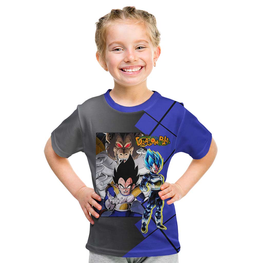 Vegeta Dragon Ball Kid T Shirt with Saiyan Battle Aura and Fierce Fighting Pose Design - The Mazicc