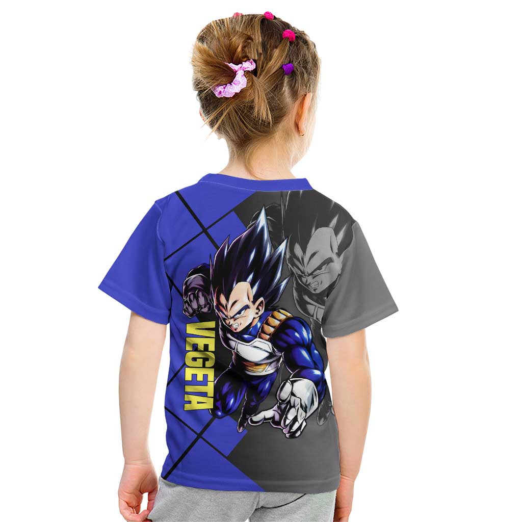 Vegeta Dragon Ball Kid T Shirt with Saiyan Battle Aura and Fierce Fighting Pose Design - The Mazicc