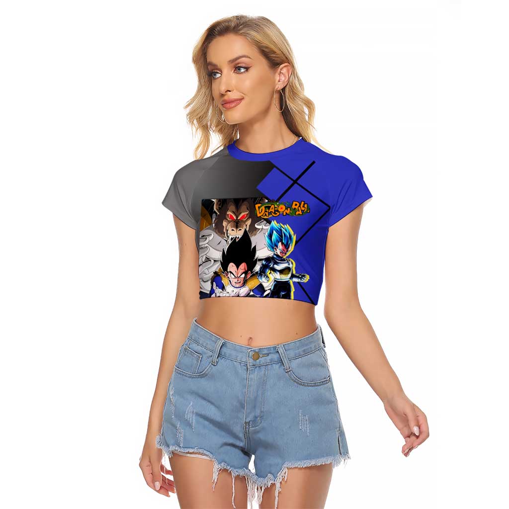 Vegeta Dragon Ball Raglan Cropped T Shirt with Saiyan Battle Aura and Fierce Fighting Pose Design - The Mazicc