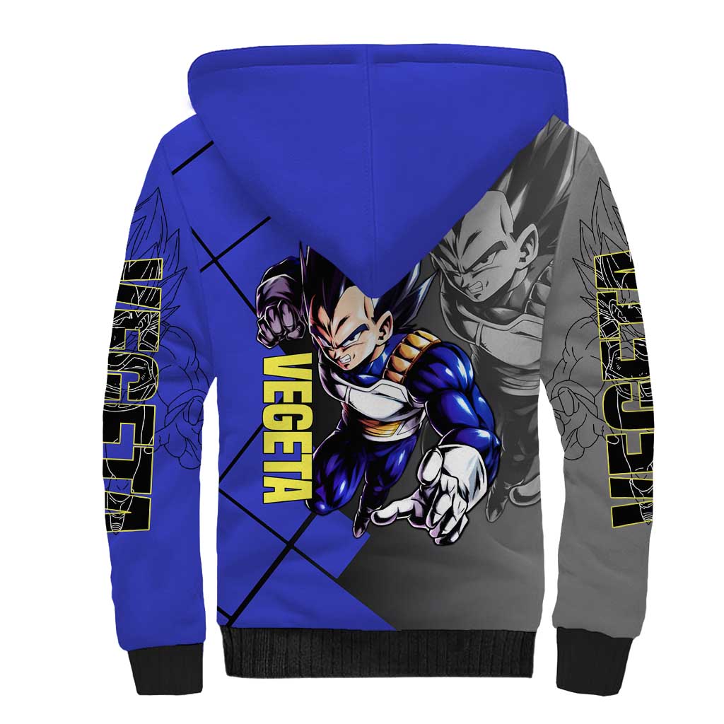 Vegeta Dragon Ball Sherpa Hoodie with Saiyan Battle Aura and Fierce Fighting Pose Design - The Mazicc