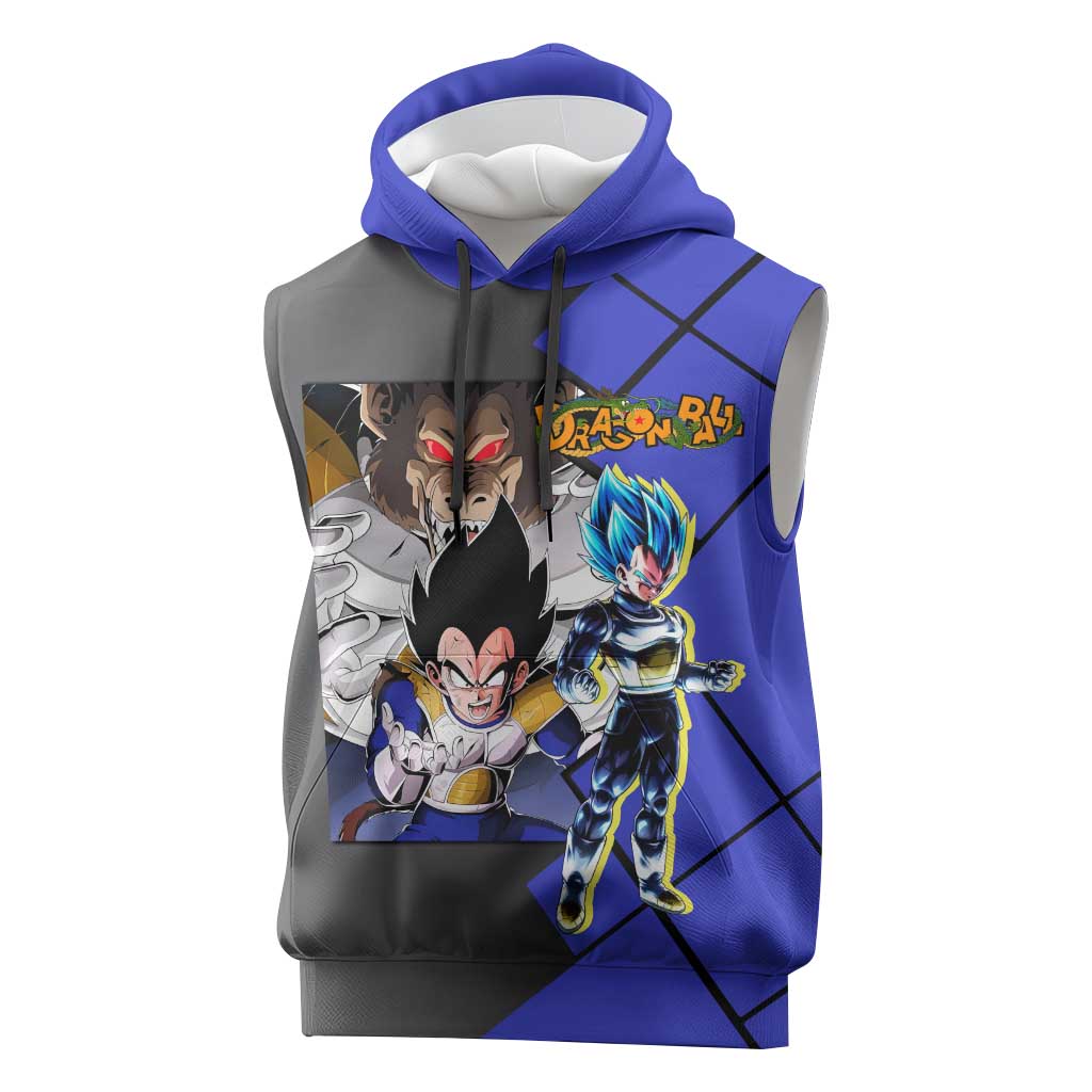 Vegeta Dragon Ball Sleeveless Hoodie with Saiyan Battle Aura and Fierce Fighting Pose Design - The Mazicc