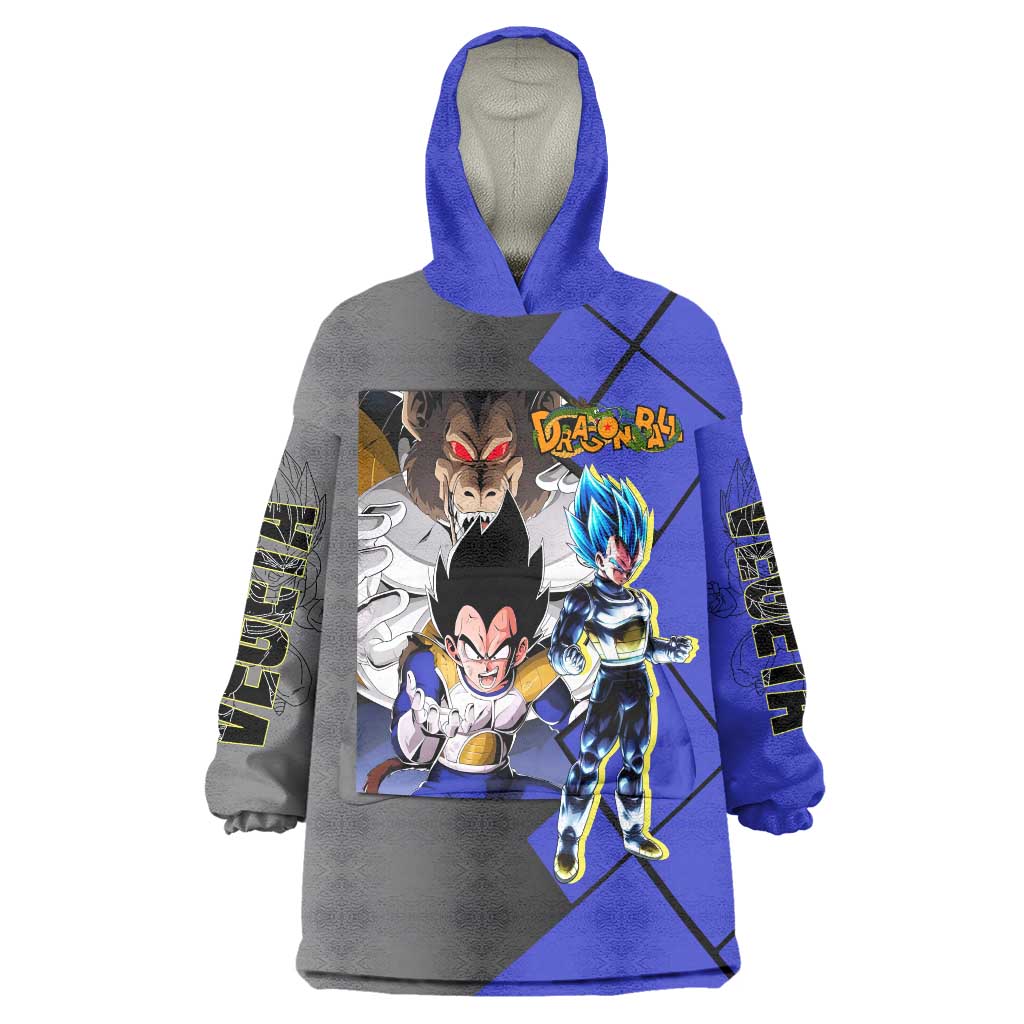 Vegeta Dragon Ball Wearable Blanket Hoodie with Saiyan Battle Aura and Fierce Fighting Pose Design - The Mazicc