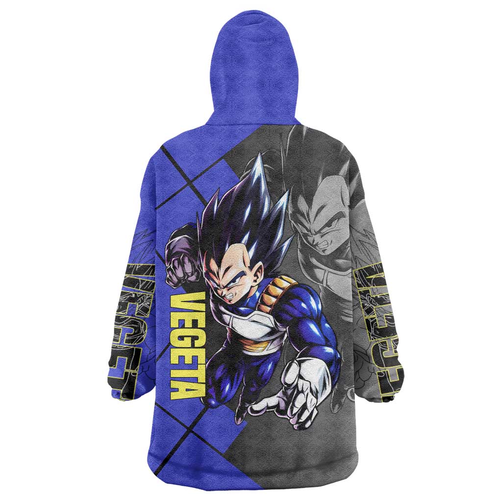 Vegeta Dragon Ball Wearable Blanket Hoodie with Saiyan Battle Aura and Fierce Fighting Pose Design - The Mazicc