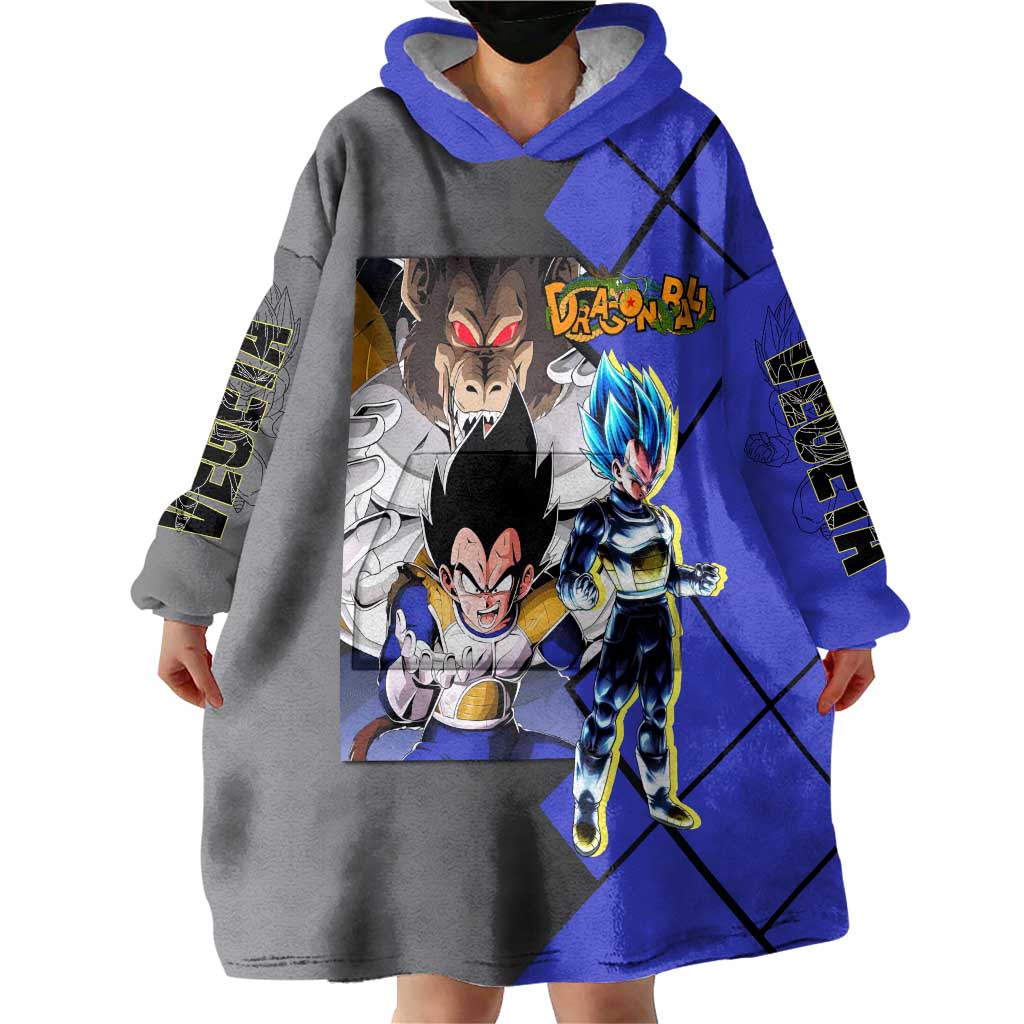 Vegeta Dragon Ball Wearable Blanket Hoodie with Saiyan Battle Aura and Fierce Fighting Pose Design - The Mazicc
