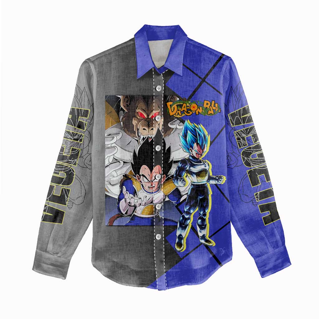 Vegeta Dragon Ball Women Casual Shirt with Saiyan Battle Aura and Fierce Fighting Pose Design - The Mazicc
